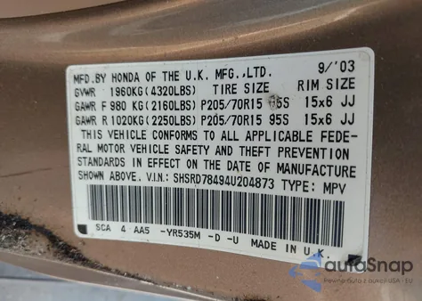 2004 Honda Cr-V Lx from USA, damaged, VIN SHSRD78494U204873